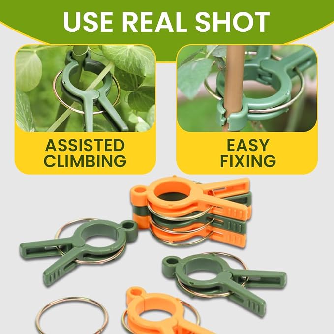 Plant Clips, 2026 Upgrade Plant Support Clips Reusable Garden Clips, Secured Plastic Plant Clips, Tomato Trellis Clips Plant Vine Fixing Clips for Climbing Plants Indoor Outdoor (Orange*12)