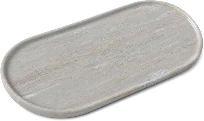 Genuine 100% Natural Marble Tray, Luxury Light Grey Stone Vanity Tray | 11.8" x 5.9" Decorative Oval Trays for Countertop Storage, Bathroom, Dresser, Kitchen, Home Decor, Jewelry Makeup Organizer