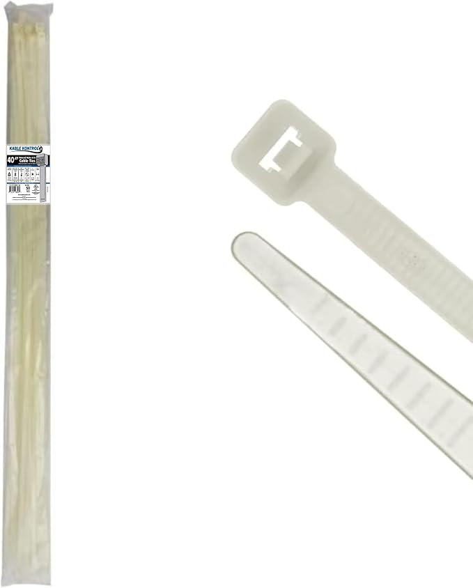 Kable Kontrol Heavy Duty Cable Zip Ties 50 Pcs 40 Inch, Natural White, 250 Lbs Tensile Strength, Self-locking Nylon Clear Plastic Wire Ties wraps for Indoor or Outdoor Use