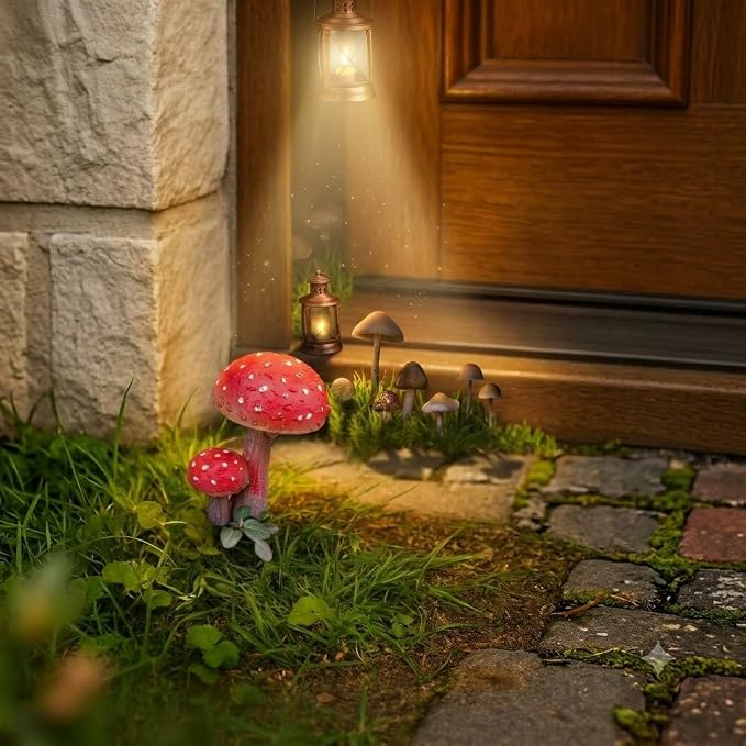 Fairy Garden Accessories Outdoor Mushroom Decor - 6 PCS Colorful Mushroom Figurines, Miniature Garden Statues and Lawn Ornaments for Outside Yard Art, Patio Plant Pot Decoration