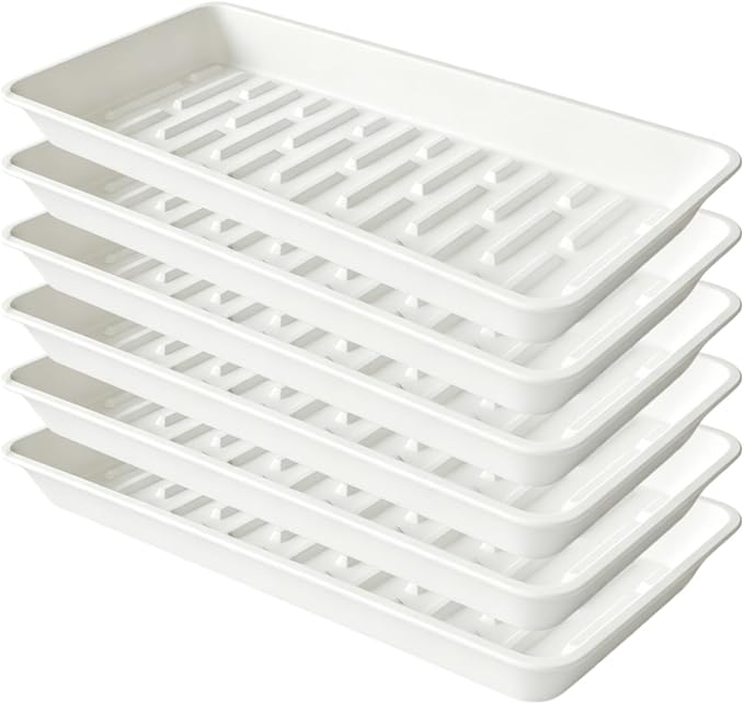 6 Pack Plastic Plant Trays Rectangular 14 Inch, Indoor Outdoor Plant Saucers with Drip Protection, Windowsill Planter Tray, 7 x 14.5 Inches, White