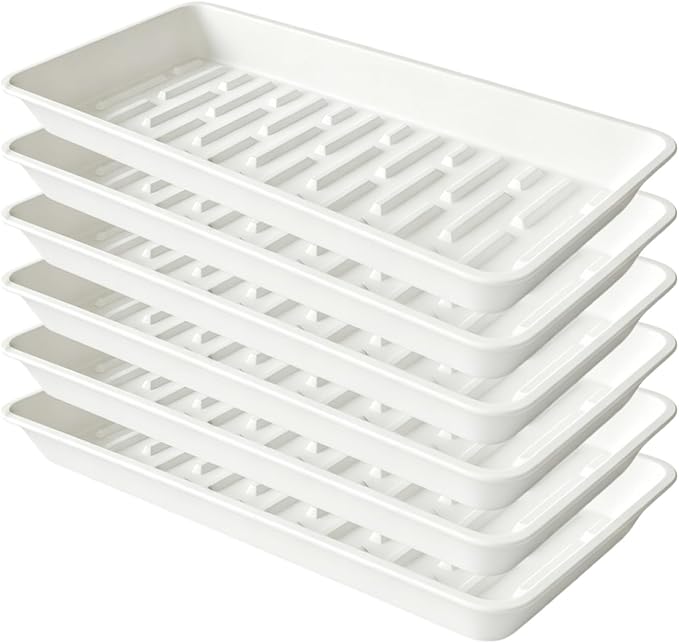 6 Pack Plastic Plant Saucer Rectangular 6 x 11 Inch, Indoor Outdoor Drip Tray for Flower Pot, Windowsill, White