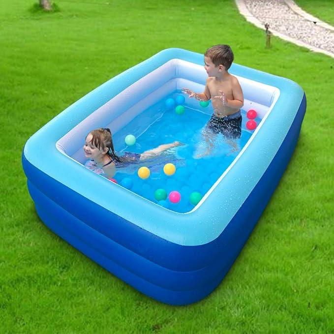 Inflatable Swimming Pool, 59" X 45" X 20" Kiddie Pools with Inflatable Soft Floor, Durable Blow Up Pools for Backyard, Garden or Indoor (Blue)
