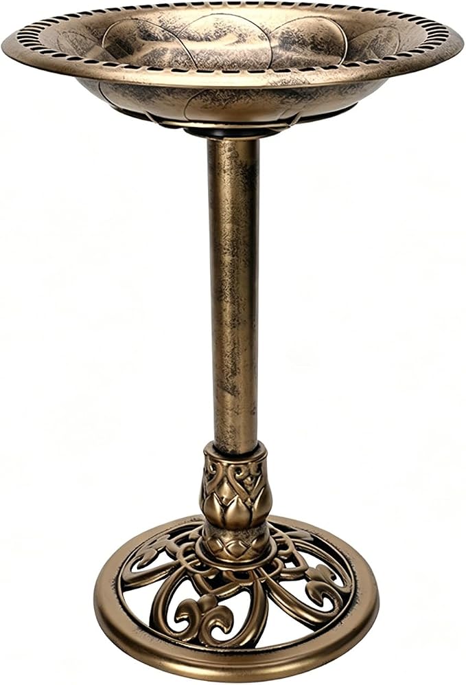Outdoor Antique Bird Bath Polyresin Lightweight Garden Birdbath for Outside Weather-Resistant Bird Baths (Copper)