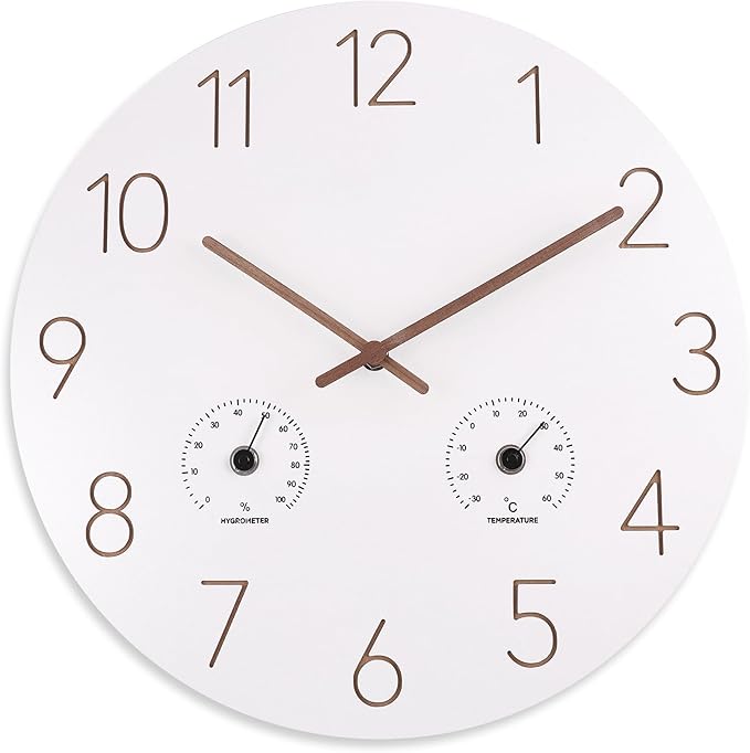 14 Inch Wall Clock, Wooden Frame Wall Clocks Decorative for Kitchen Living Room Bedroom Housewarming