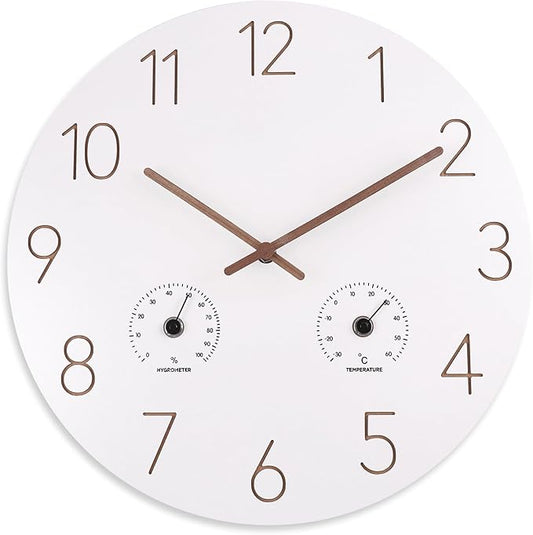14 Inch Wall Clock, Wooden Frame Wall Clocks Decorative for Kitchen Living Room Bedroom Housewarming