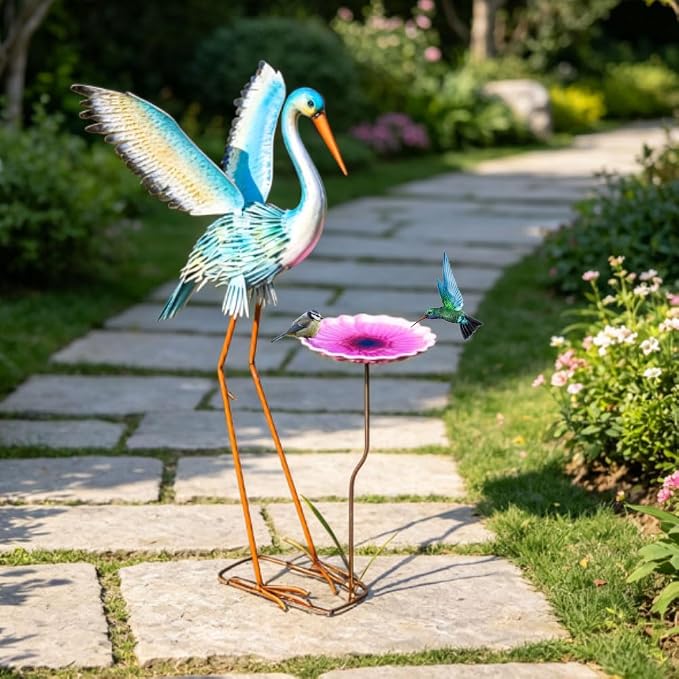 39" Garden Statue Extra Large Heron Sculpture | Metal Yard Art Lawn Ornament Outdoor Decor Backyard Pond Porch Patio Landscape 3 U Stakes Windproof Bird Lover Gift