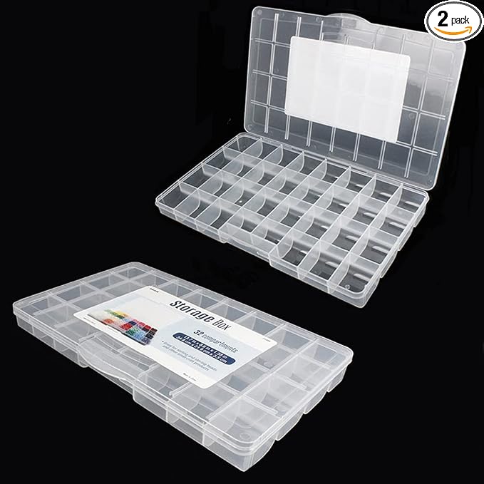 32 Grids Clear Plastic Organizer Box, Craft Storage Container for Beads Organizer, Art DIY, Crafts Jewelry Storage, Fishing Tackles, Rock Collection, 2 Pack