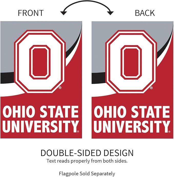 NCAA Ohio State University House Flag, 28 x 44, Double Sided Garden Flags for Outside, Outdoor College Flags & Banners for Gardens Patio, Indoor Wall Decor Flag for Room