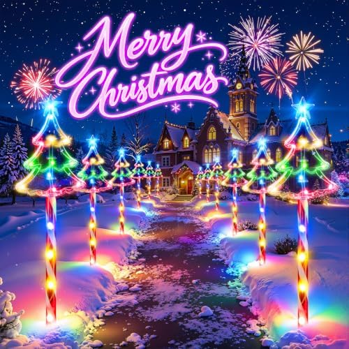 KOOPER 12 Pack Solar Christmas Candy Tree Stake Lights, 10 Modes Xmas Decor by KOOPER