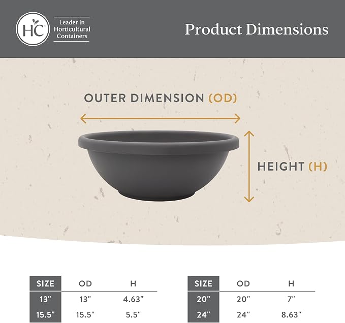The HC Companies 13 Inch Shallow Garden Bowl Plant Pot w/Drainage, Lightweight UV-Resistant Plastic Planters for Succulents, Herbs & More, 2-Pack Planters for Indoor Outdoor Home Decor, Cottage Stone