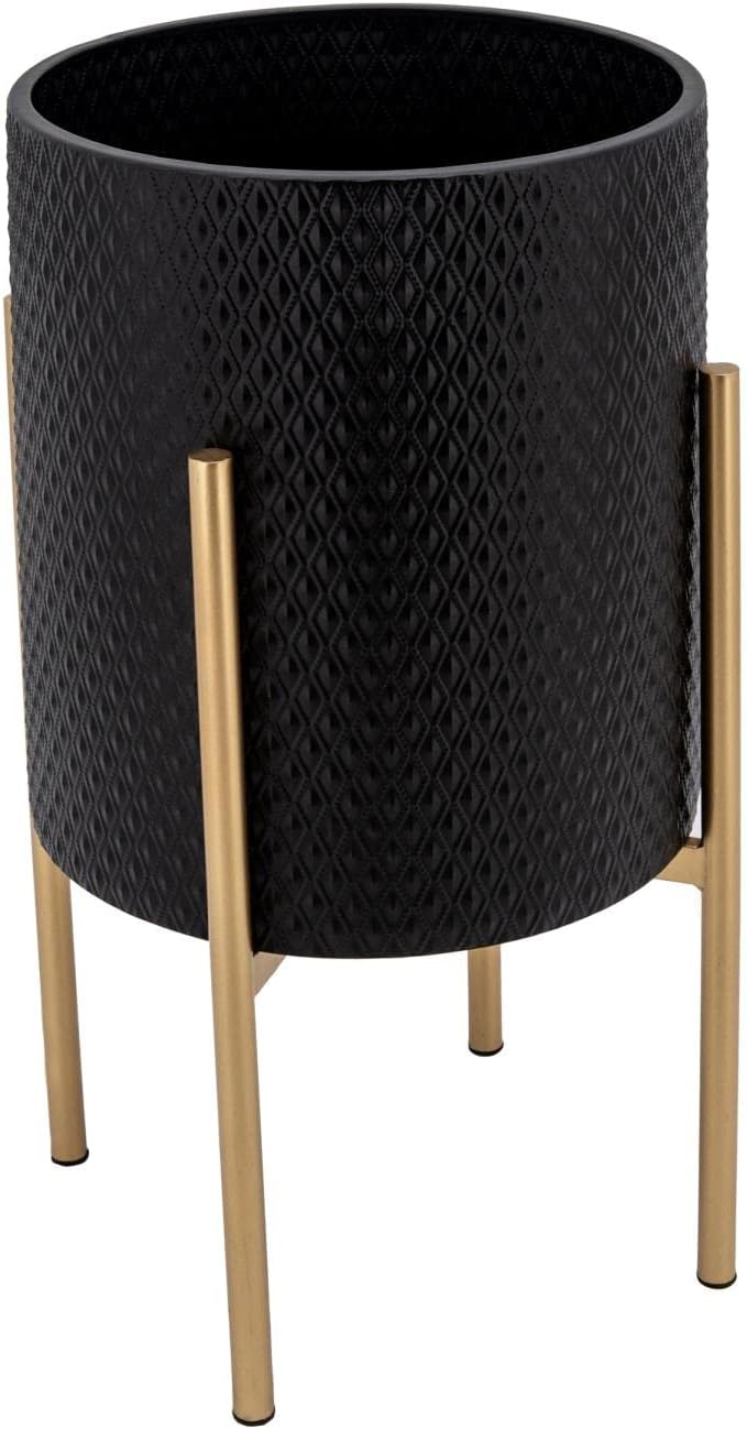 Decorative Flower Pots with Metal Stand for Home Decor - Modern Planters for Hallway, Entryway, and Living Room Decor - Indoor and Outdoor Pots for Plants - Set of 2, 23", 19", Black & Gold