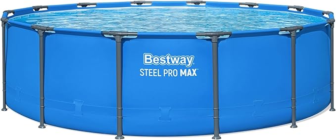 Bestway Steel Pro MAX 14’ x 42 Above Ground Swimming Pool, Pool Only, Blue | Round Durable Metal Frame Pool, Outdoor Backyard Water Activity - Includes Puncture-Resistant Liner, No-Tool Setup