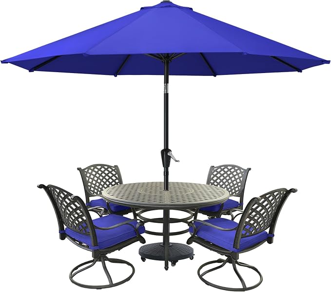 MASTERCANOPY 10FT Patio Umbrella with Push Button Tilt and Crank, Outdoor Market Umbrella with 8 Sturdy Ribs, UV Protection & Waterproof for Garden, Deck, Backyard, Pool (Blue)