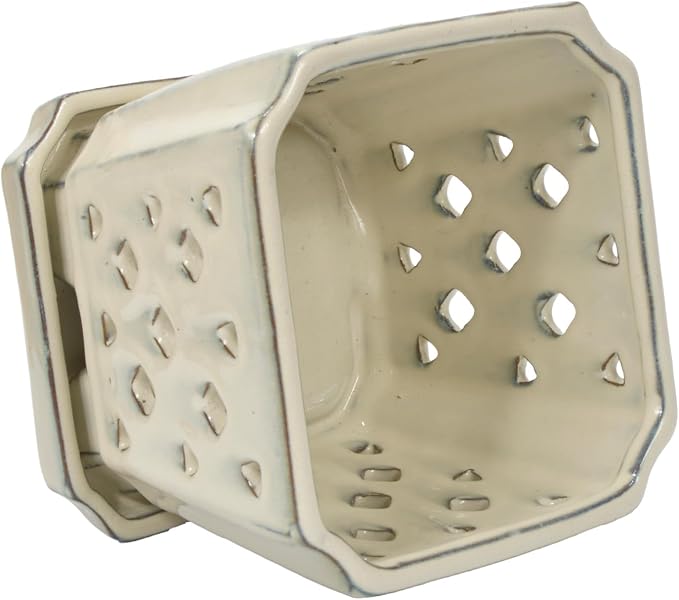 W&W Orchid Pot with Holes and Saucer for Repotting and Better Grow, Cream White, 7"