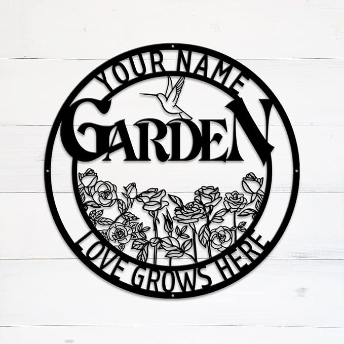 MeMate Large Garden Sign, Metal Garden Signs to Personalize, Personalized Signs, Garden Sign for Vegetable She Shed, Customized Name Wall Art Outdoor Decor, Plaque Mom Grandma,Rose Garden