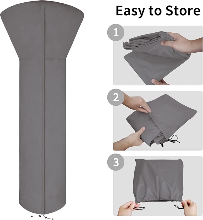 Easy-Going Patio Heater Cover with Zipper and Storage Bag, Waterproof Outdoor Heater Cover Dustproof, UV-Resisant, Wind-Resistant (89"H x 33"D x 19"B, Grey)