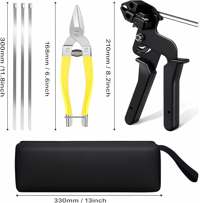 Stainless Steel Cable Tie Gun Kit,100pcs 11.8inch Metal Zip Ties | Self-Locking, UV & Corrosion Resistant, Stainless Steel Zip Ties for Fence, Exhaust Wrap, Chicken Coop, Farm Use