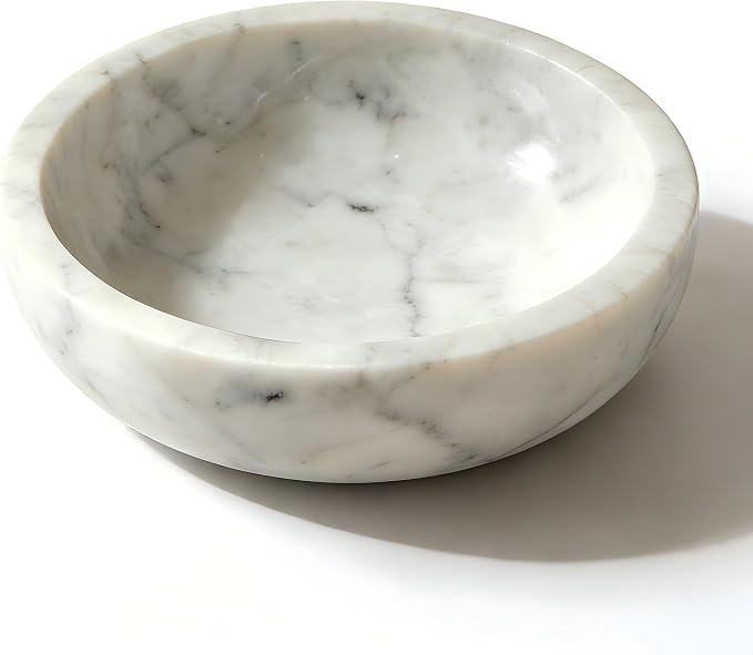 White Marble Decorative Bowl, 5.9-Inch Small Natural Stone Catchall Dish for Keys, Rings, Jewelry and Trinkets, Entryway Table, Vanity, Nightstand and Dresser Decor