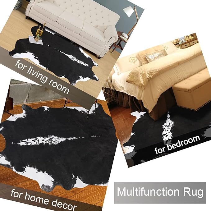 AROGAN 8x10 Faux Cowhide Rug, Cow Print Large Animal Hide Rug Black | Premium Cow Hide Carpet, Western Rug for Bedroom Living Room Decor, Durable Faux Cow Skin Cowhide Area Rug