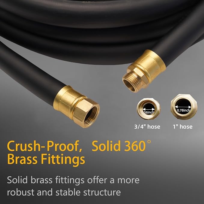 Guitrees 100FT ×1 inch Heavy Duty Rubber Garden Hose - 200psi Working, 1000psi Burst - Hot/Cold Water - Five-Layered Braiding for Durability - Versatile for Gardening, Agriculture, Construction(Black)
