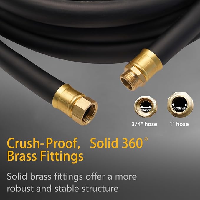 Guitrees 75FT ×1 inch Heavy Duty Rubber Garden Hose - 200psi Working, 1000psi Burst - Hot/Cold Water - Five-Layered Braiding for Durability - Versatile for Gardening, Agriculture, Construction(Black)