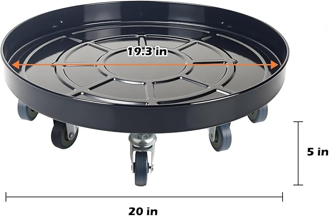 20 Inch Heavy Duty Plant Stand on Wheels, Round Plant Caddy with Wheels for Indoor & Outdoor Use, Metal Rolling Tray for Potted and Small Furniture (Black 2 Pcs)