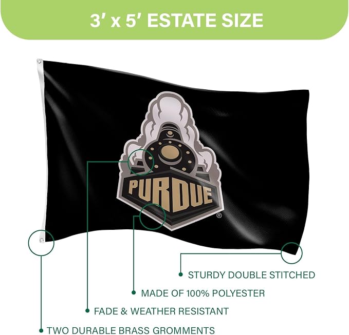 NCAA Purdue University Flag with Grommets, 3'x5' Purdue Boilermakers Outdoor College Flags & Banners for Garden Patio Indoor Wall Décor