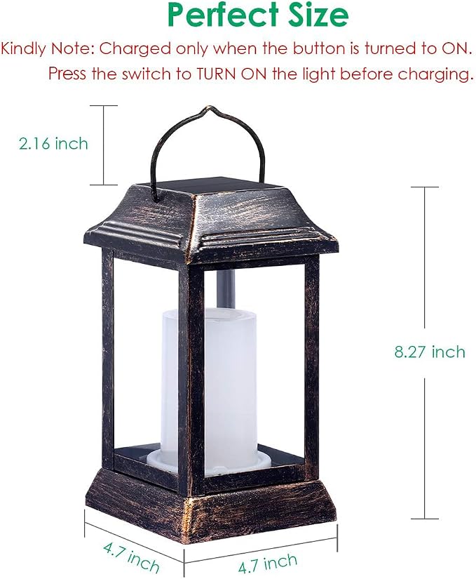 TomCare Solar Lights Metal Flickering Flame Solar Lantern Outdoor Hanging Lanterns Lighting Heavy Duty Solar Powered Waterproof LED Flame Lights for Patio Garden Christmas Decorations, 4 Pack (Bronze)