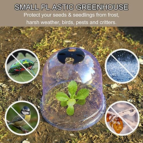 MorTime 6 Pack Garden Cloche Plant Dome, 7.3" D x 6.9" H Plastic Plant Bell Cover Reusable Mini Greenhouse with 18 Ground Securing Pegs & 10 Plant Labels for Outdoors Frost Freeze Protection - Image 5