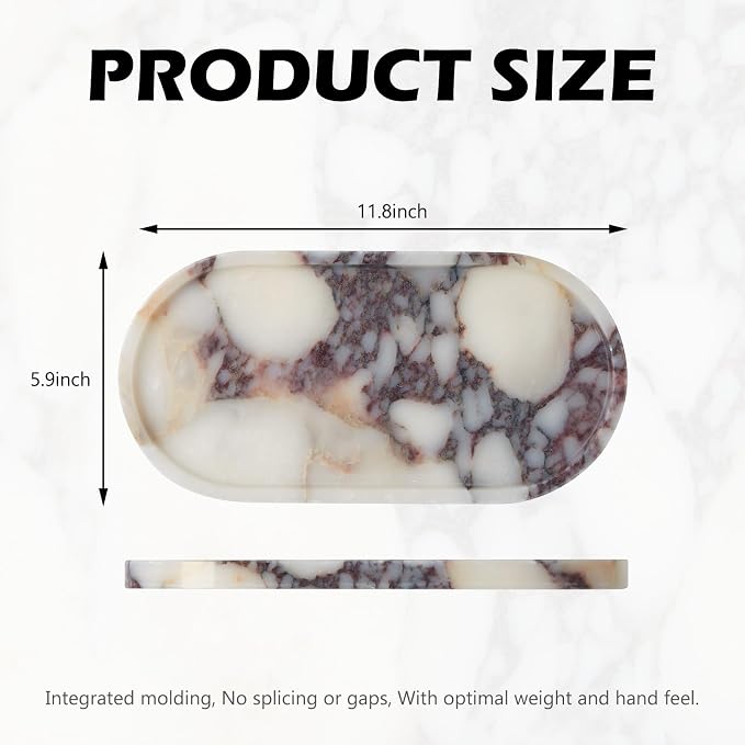 Luxury Natural Oval Marble Tray – 11.8 x 5.9-Inch Calacatta Viola Stone Vanity Tray, Large Makeup Organizer for Perfume Skincare Products, Decorative Tray for Bathroom Coffee Table & Dresser