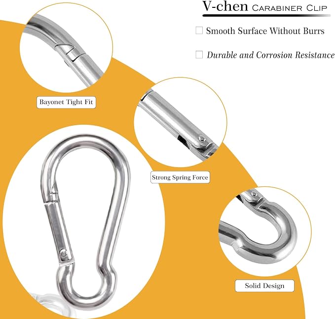 Heavy-Duty Carabiner Clip 1.57"–5.5", Black/Silver Spring Snap Hook, Quick Link Keychain Clip for Keys, Swing Set, Camping, Fishing, Hiking & Traveling (120–1350 lbs)