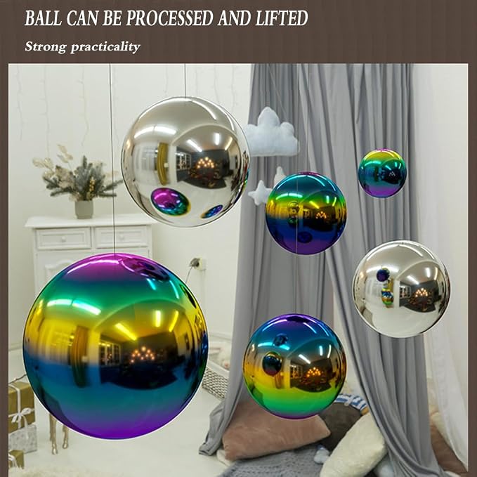 10 inch Stainless Steel Gazing Ball Rainbow Gazing Globe Mirror Reflective Garden Sphere Floating Pond Balls Gazing Ball Colorful and Shiny Home Outdoor Ornament