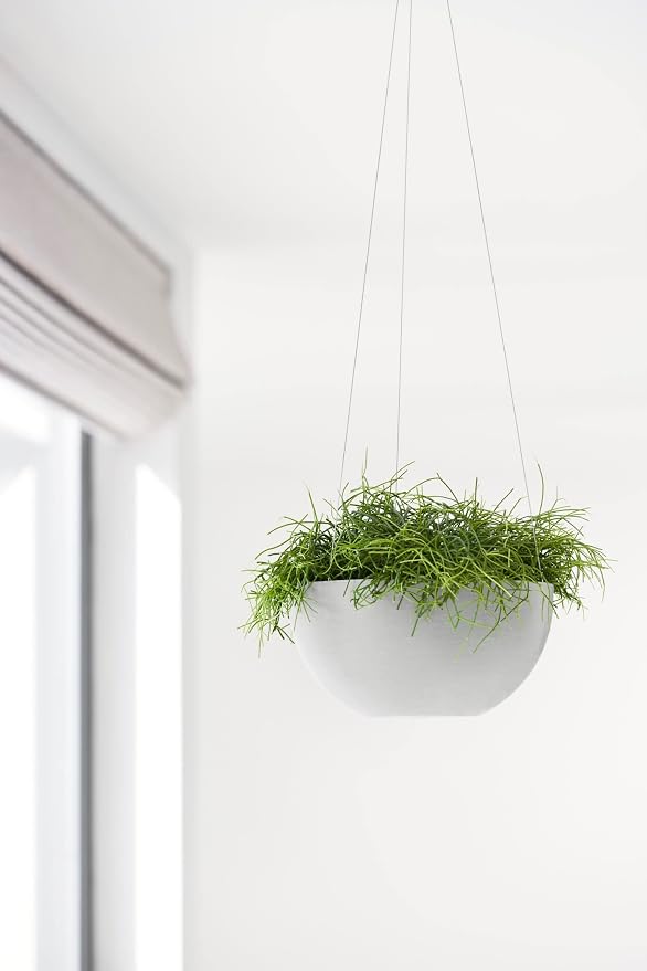 Ecopots Hanging Brussels Durable Modern Round Indoor/Outdoor Recycled-Based Composite Flower Pot Planter, White Grey, 10.5"