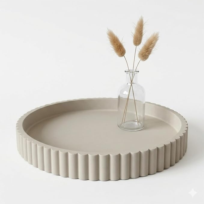 11" Round Concrete Decorative Centerpiece Tray for Coffee Table | Modern minimalist centerpiece tray for coffee table, living room, dining & office storage display, sturdy tabletop home decor