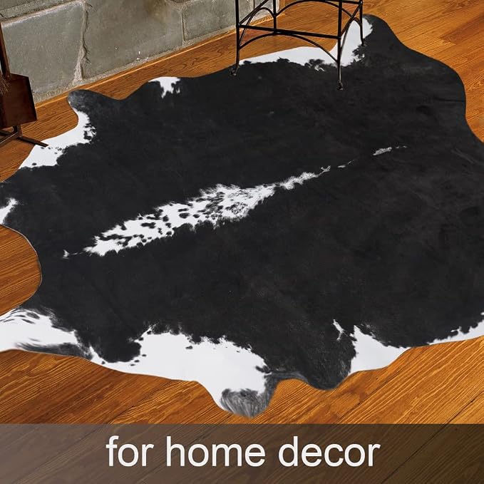 AROGAN 8x10 Faux Cowhide Rug, Cow Print Large Animal Hide Rug Black | Premium Cow Hide Carpet, Western Rug for Bedroom Living Room Decor, Durable Faux Cow Skin Cowhide Area Rug