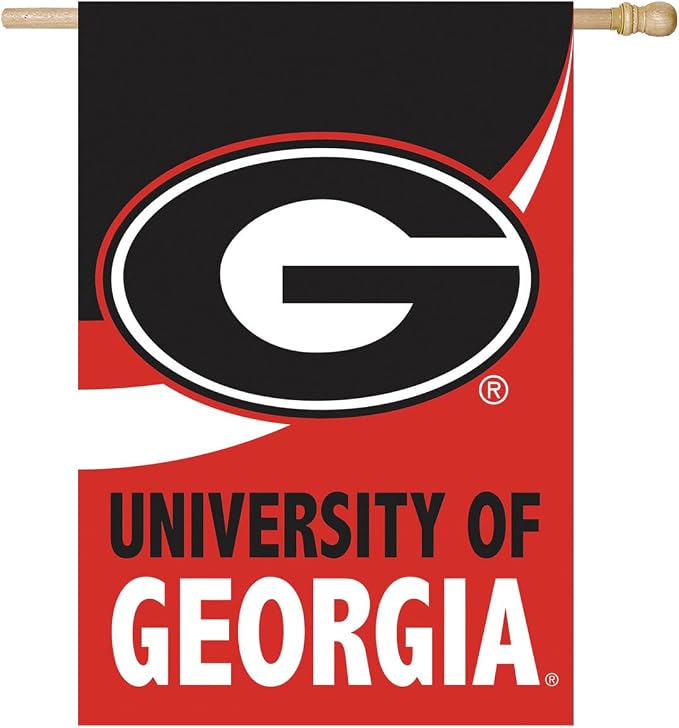 NCAA University of Georgia House Flag, 28 x 44, Double Sided Garden Flags for Outside, Outdoor College Flags & Banners for Gardens Patio, Indoor Wall Decor Flag for Room