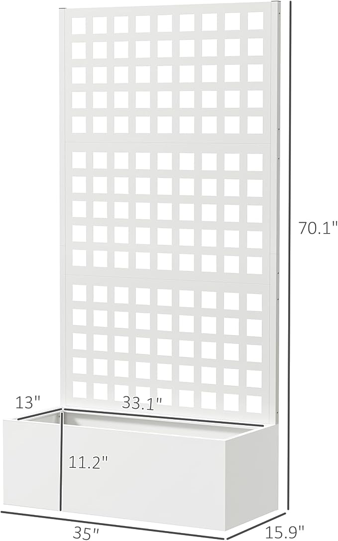 Outsunny Galvanized Raised Garden Bed with Trellis, Metal Planter Box with Drainage Holes, Outdoor Privacy Screen for Climbing Plants, Vegetable, Vines, 35" x 16" x 70", 2 Pack, White