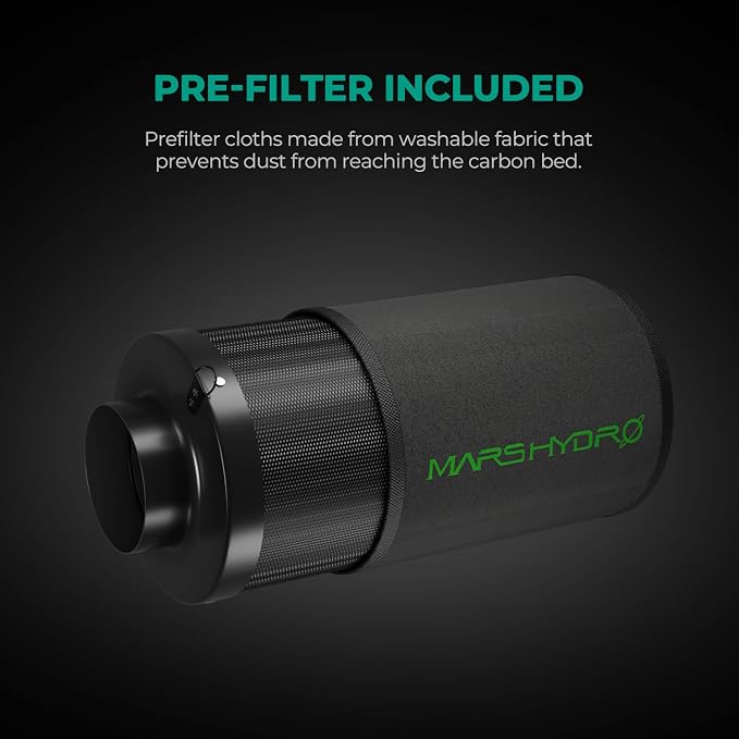 MARS HYDRO 6 Inch Carbon Filter & Pre-Filter for Inline Fan,Grow Tent | Air Filter Odor Control with Australian Virgin Charcoal,Reversible Flange,For Inline Duct/Exhaust Fan,Hydroponics