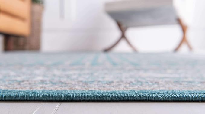 Unique Loom Williamsburg Collection Traditional Border with Dotted Center Area Rug (10' 0 x 14' 0 Rectangular, Teal/Beige)