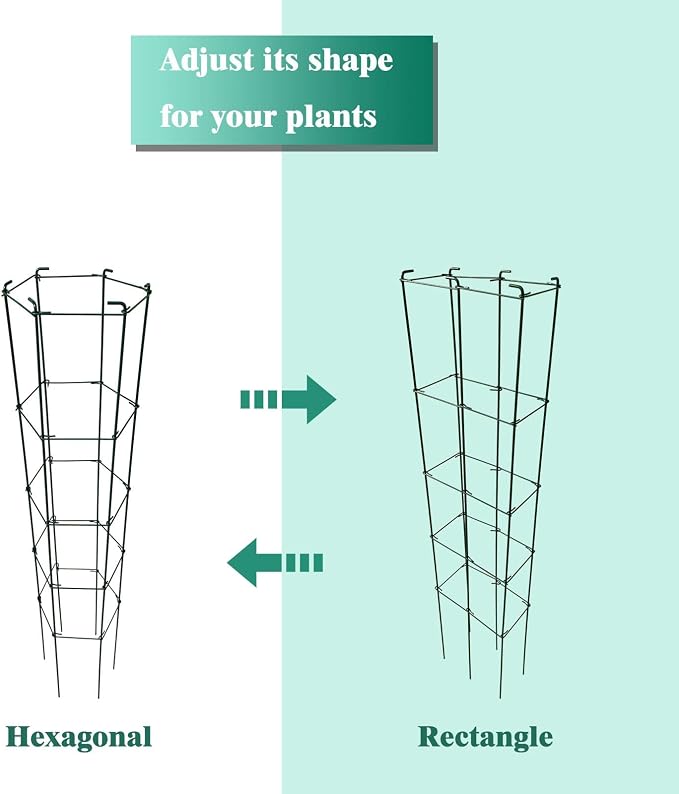 46 Inch Height 3PCS PVC Green Hexagon Folding Tomato Cage,Climbing Plant Support Tower Vegetable Stake Trellis