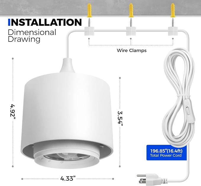 Barrina TR40 Hanging Plant Lights for Indoor Growing, 40W 5000K Full Spectrum, Adjustable Beam Angle (15°-60°), High PPFD, Spotlight Grow Light with Timer for Indoor, Large Tall Plant, Flowers, White