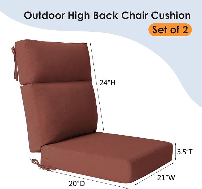 Unimatta Sunbrella Outdoor High Back Chair Cushion Seat Pads, 44 x 21 Inch Water-Repellent & Fade-Resistant Patio Furniture Cushions with Ties for Adirondack, Rocking Chairs, Canvas Henna
