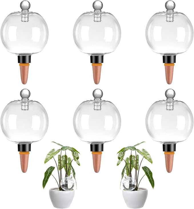 6 Pack Plant Watering Globes with Covers 17oz Self Watering Planter Insert, Plastic Water Bulbs, Indoor/Outdoor Plant Watering Devices for Automatic Drip Irrigation