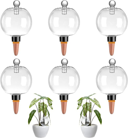 6 Pack Plant Watering Globes with Covers 17oz Self Watering Planter Insert, Plastic Water Bulbs, Indoor/Outdoor Plant Watering Devices for Automatic Drip Irrigation