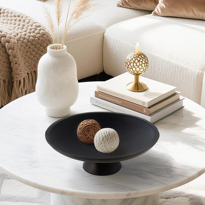 Large Modern Decorative Bowl for Home Decor Fruit Organic Catch All Key Kitchen Entryway Shelf Coffee Table With Pedestal,Black