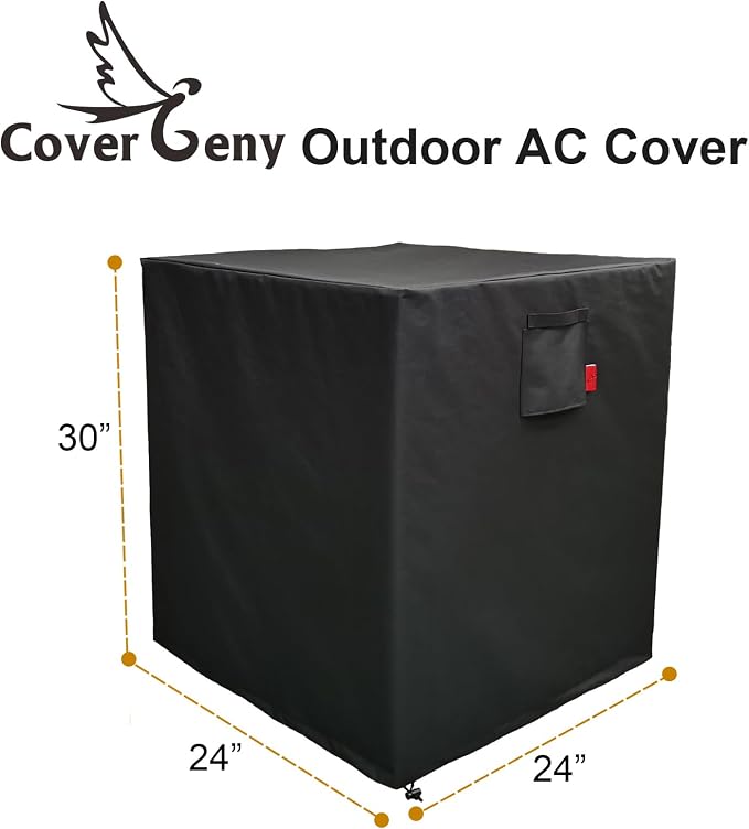 24"x 24"x 30" Air Conditioner Cover for Outside Units, Waterproof Outdoor Central AC Cover, Heavy Duty Weather Resistant 600D Hvac Cover, Winter Windproof Square Black