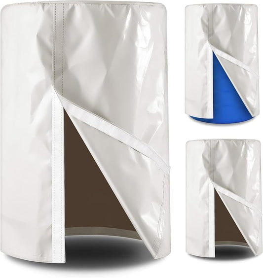 3 Piece 55 Gallon Drum Cover 24 x 36 Inch 55 Gallon Water Barrel Covers Outdoor Waterproof Rain Snow Water Storage Bucket Lid Protective Hook/loop Closure Anti Dust (White)