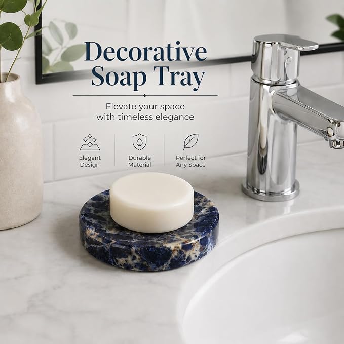 Koville Marble Jewelry Dish, Small Round Trinket Dish for Ring Necklace Earring, 4" Decorative Dish, Natural Stone Soap Dish for Bathroom Kitchen