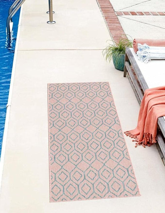 Jill Zarin Outdoor Collection Area Rug - Turks and Caicos (2' x 6' Runner Pink and Aqua/Light Blue)